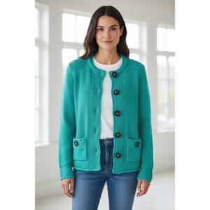 ⭐ 🔥 50% OFF SALE — FINAL PRICE Handknit Aqua Cotton Sweater Cardigan Sz M/L NWT